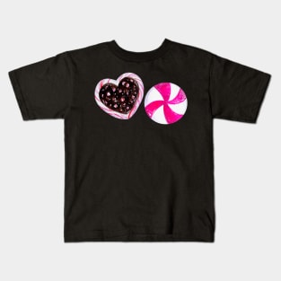 Cute Watercolor Candy Pattern - Black Kids T-Shirt